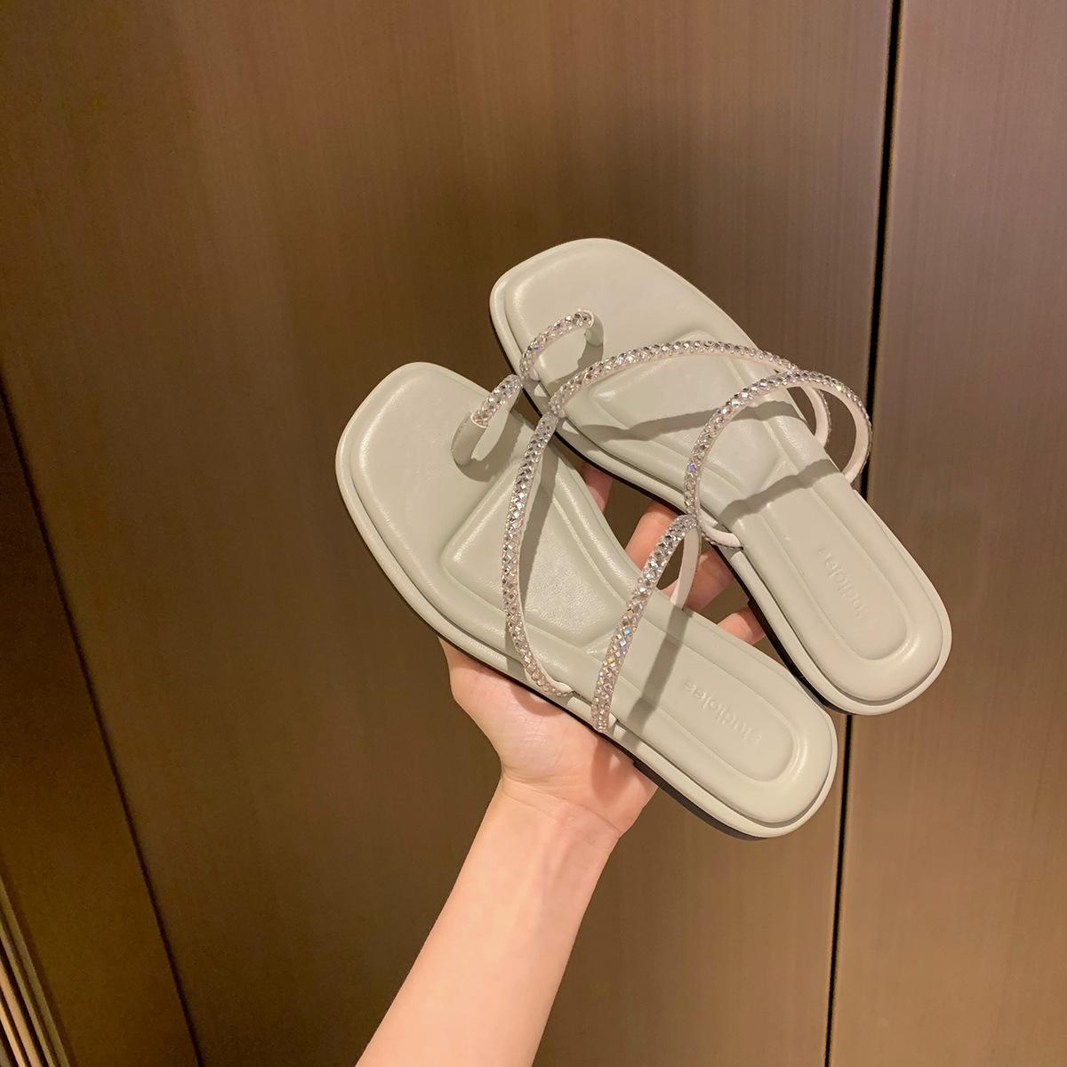 

Grape mother studiolee sparkling rhinestone cover toe flat bottom cool slippers women s summer new breathable and comfortable 40