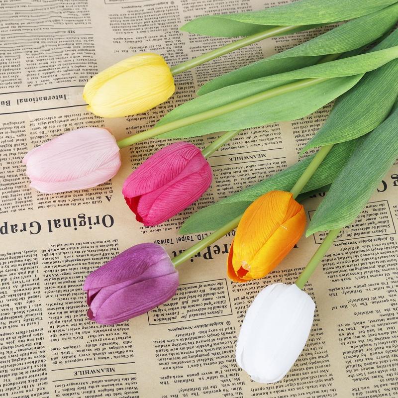 Fake Tulip Flowers Realistic Silk Tulip Decor Artificial Tulip Bouquet Vivid Faux Floral Arrangement For Weddings Outdoor