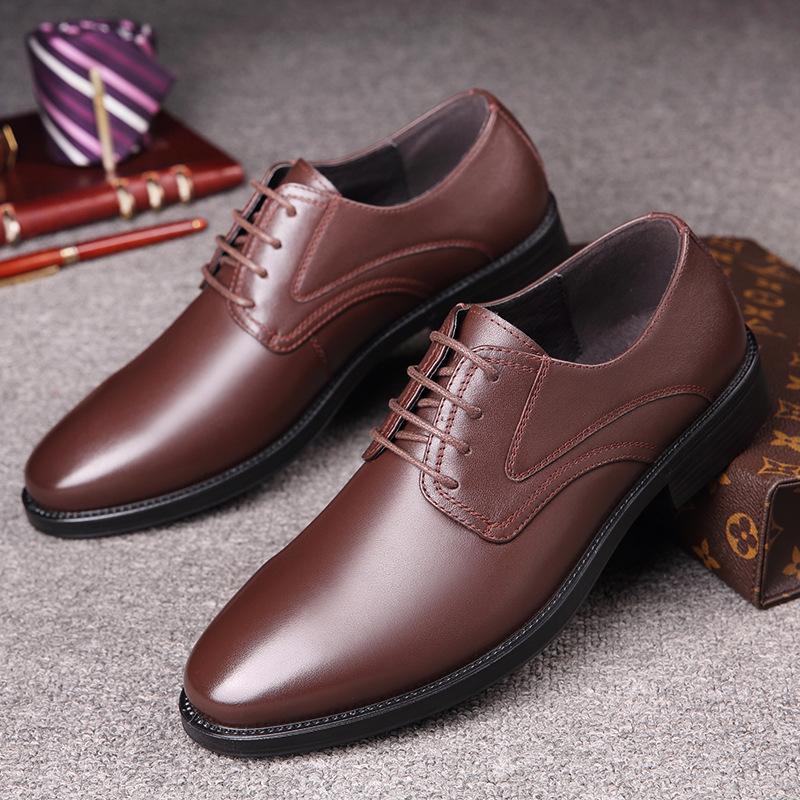 Old man head men's shoes new business casual dress leather shoes single shoes lace cowhide gentleman retro dress leather shoes