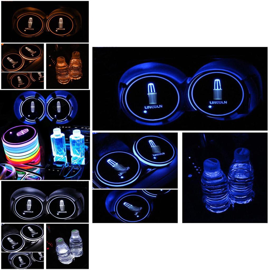 Colorful 2pcs Led Car Cup Holder Pad Mat For Auto Lights Atmosphere