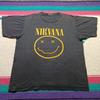 Vintage Nirvana Smiley Face T-Shirt Black 90s Nevermind Back Print Rock Tee M