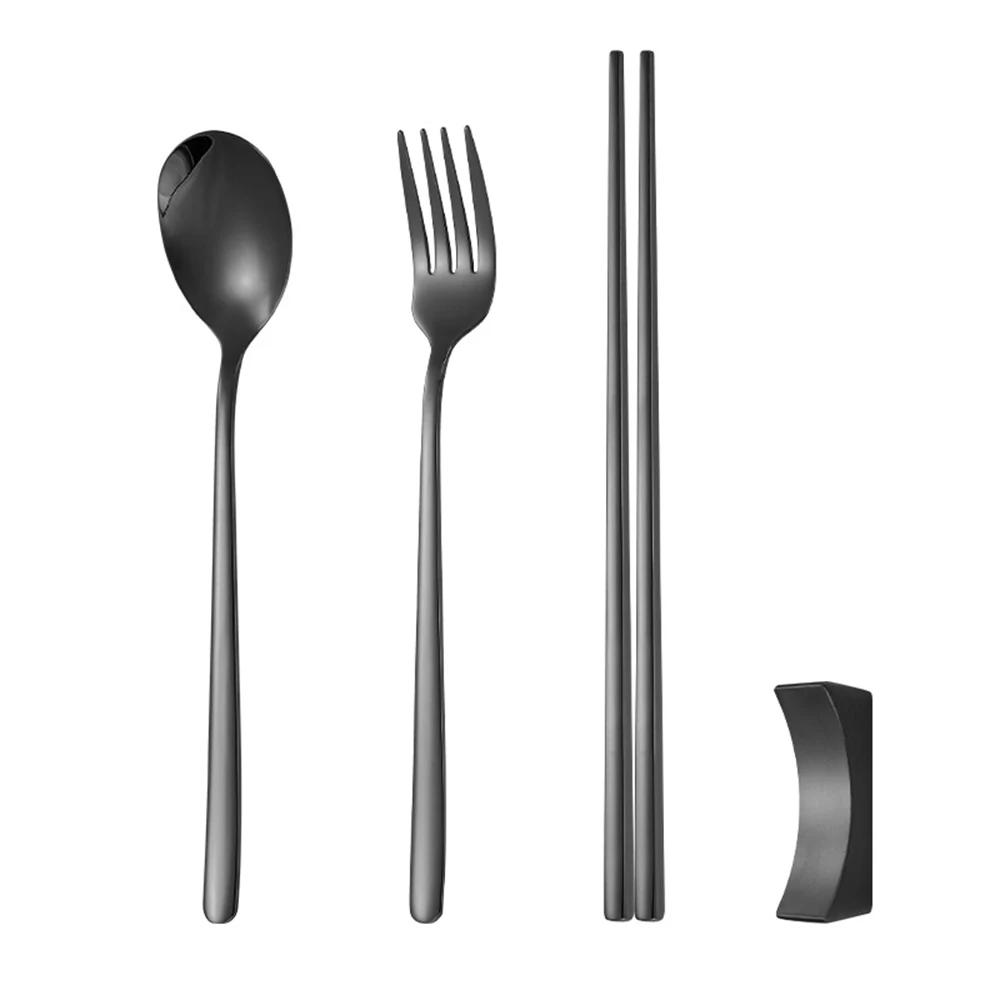 4Pcs 304 Stainless Steel Cutlery Set Sushi Sticks Dinner Spoons Set Dinnerware Korean Chopsticks Fork Spoon Flatware Set