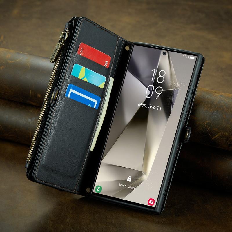 Custodia di Lusso in Pelle per Samsung S24 FE S23 Ultra S22 S21 Plus S20 S25 A16 A17 A57 A55 A35 A54 A34 S26 Tracolla con Cordino Portafoglio con Zip Slot per Carte Copertura
