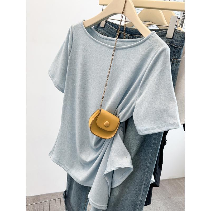 

Summer 2026 Plus Size Women s Casual Round Neck Waist-Cinched Short Sleeve T-Shirt 3XL синій