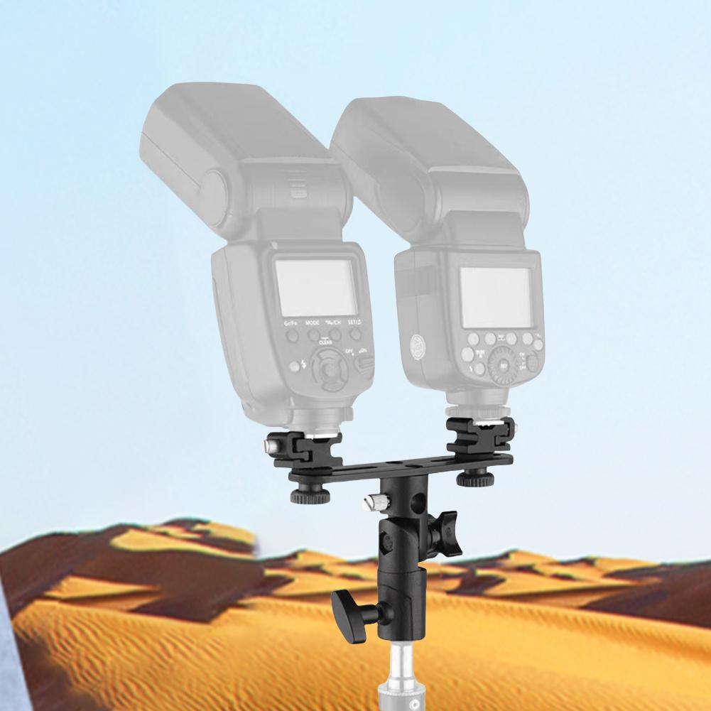 Dual Flash Bracket Hot Shoe Speedlight Stand 1/4inch To 3/8inch Light Stand Bracket Mount Double Hot Shoe Flash Umbrella Holder