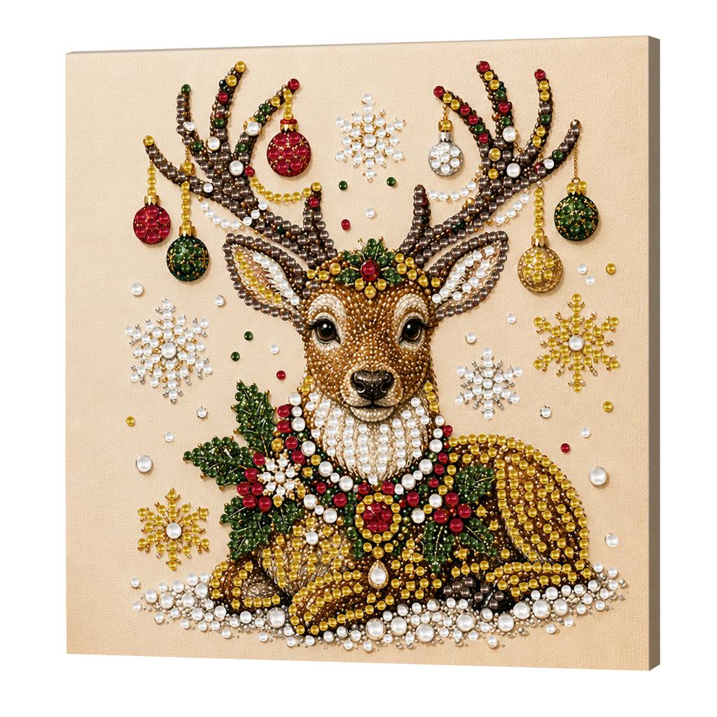 Christmas DIY Pearl Bead Art Painting Kit 20x20cm with Wooden Stretcher Frame Self-Adhesive Craft Set