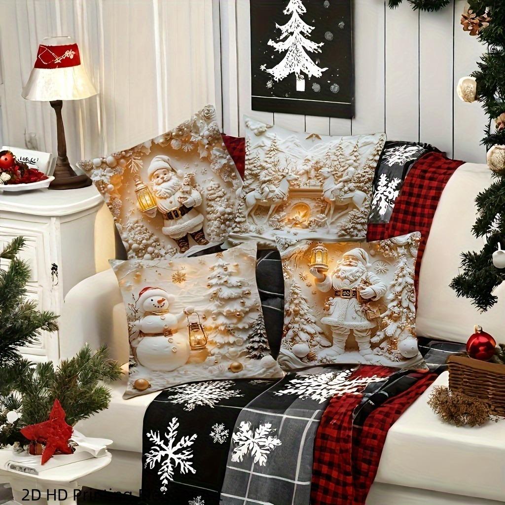 Christmas Pillowcases: Snowman, Santa, and Festive Scenes Sofa Bed Cushion Cover, New Year Home Decoration