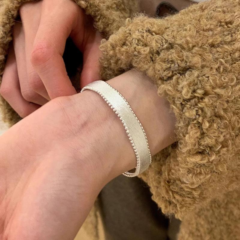 new in edge bead bangles couple's Simple brushed open irregular wide silver 925 Female bracelet fine jewelry adjustable