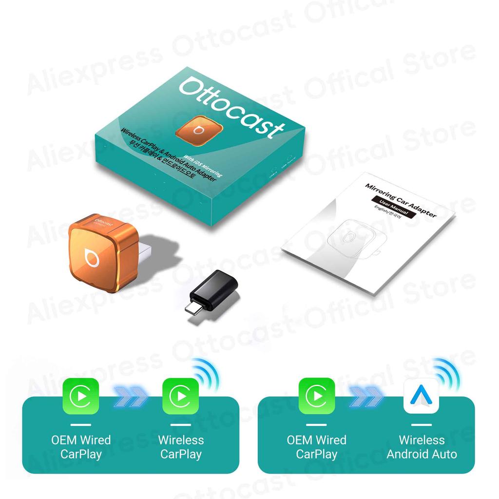 OTTOCAST Express MINI AIR 3 in 1 Cube Adapter 4.0 Wireless CarPlay Android Auto for iOS Screen Mirroring Car Accessories 2026