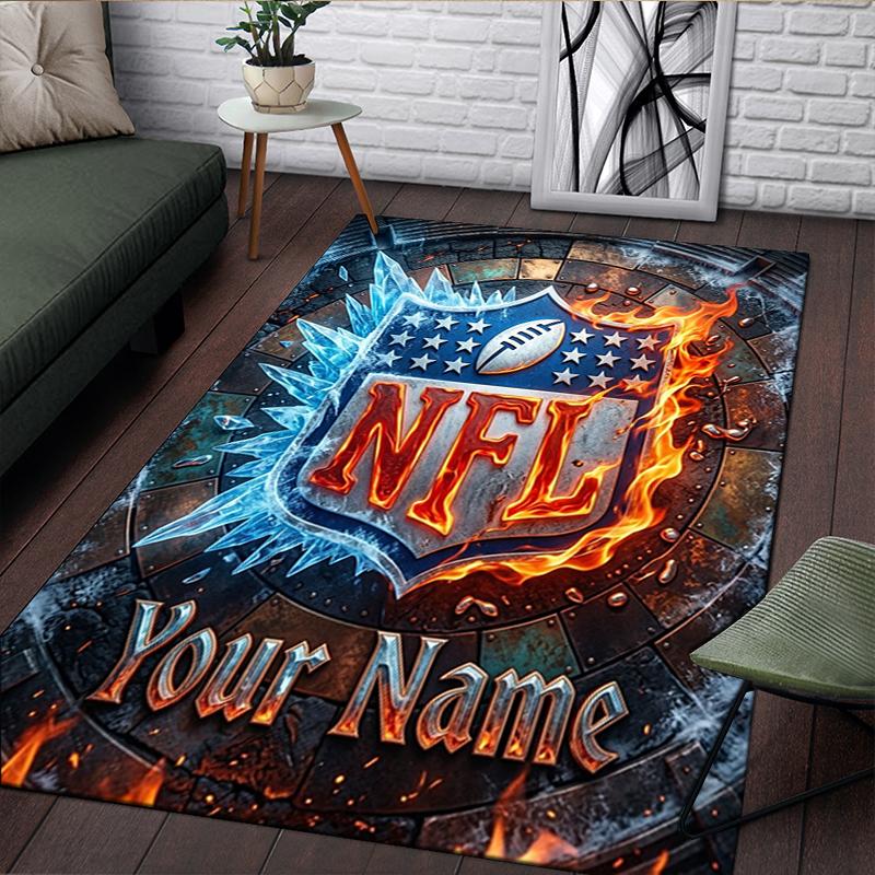 Custom personalization NFL Fire & Ice Print Area Rug - Soft, Washable Non-Slip Indoor Mat,Living Room,Home&Office Decorative Rug
