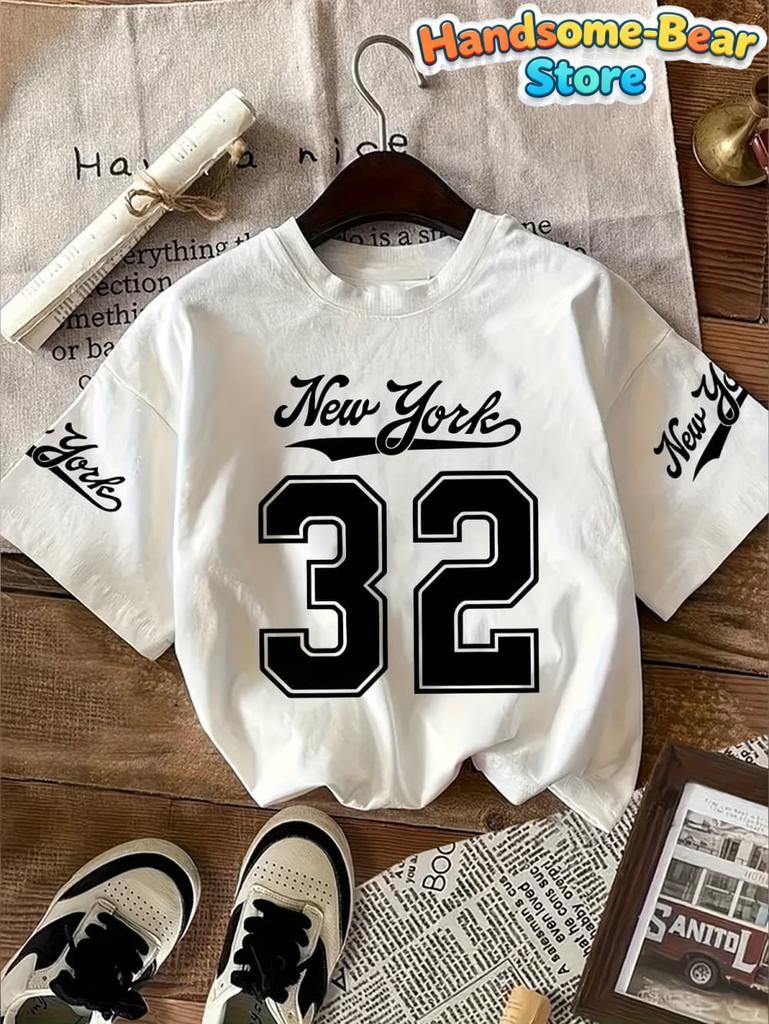 T-Shirt for Kids Girls' Number Digital Print Pattern Sports Style Round Neck Short Sleeve Football Jersey T-Shirt Girls Clothes