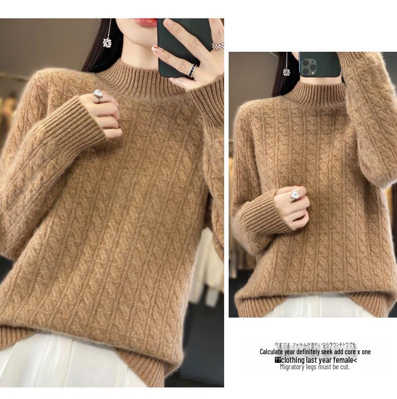 2023 Autumn/Winter Women's Korean Wool Cable Knit Round Neck Sweater
