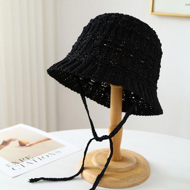 

Sweet Korean Style~Bucket Hat, New Spring/Summer Straw Hat, Beach Woven Fisherman Hat Women 56-58cm чорний