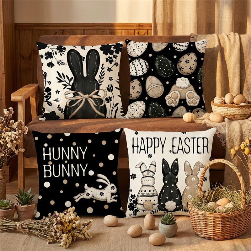 VIKAMA Easter Bunny Print Cushion Cover Soft and Comfy for Living Room Sofa Bedroom Decor Warm and Soothing Atmosphere