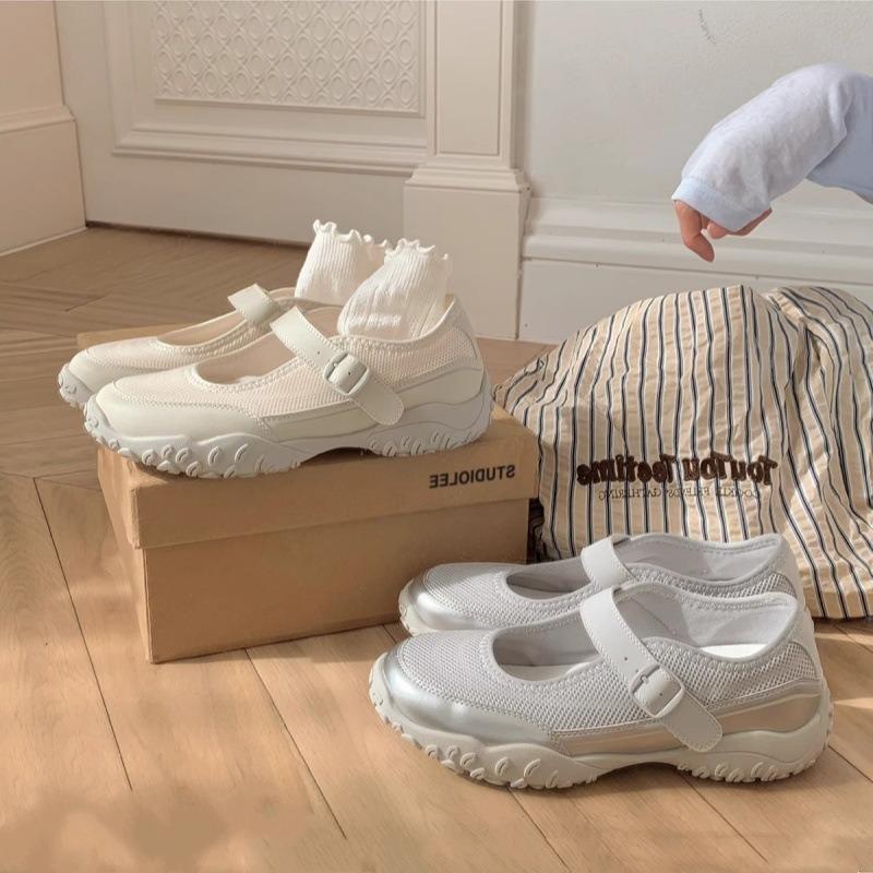 

New Height-increased Round Toe Breathable One-strap Shallow Opening Casual Shoes 40 срібний