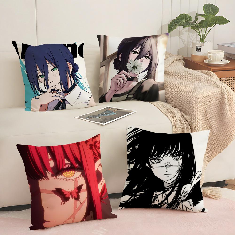 Anime C-Chainsaw Man Cushion Cover Soft Short Plush Pillow Cover Smooth Cozy Texture Aesthetic Cushion Case Home Decor