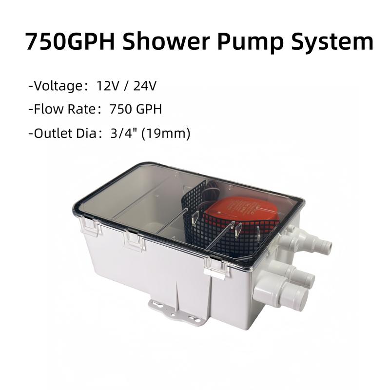 Seaflo Shower Sump Pump System Boat RV Bilge 12V 750GPH Marine Multi Port Drain Box 24V 750GPH