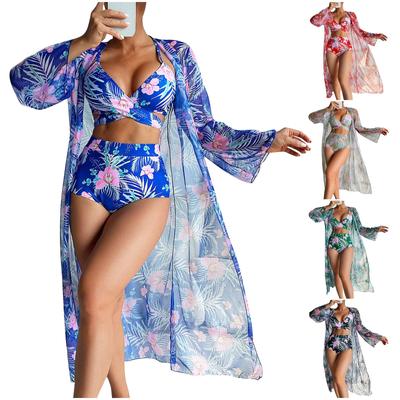 Women's Sexy Split Print Swimsuit Long Skirt Set (3 Sets)