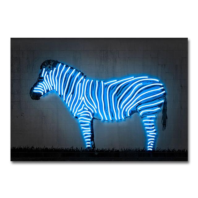 Neon Art Animals Canvas Prints Paintings Abstract Tiger Zebra Balloon Dog Bull Graffiti Posters Unique Home Bar Wall Art Decor