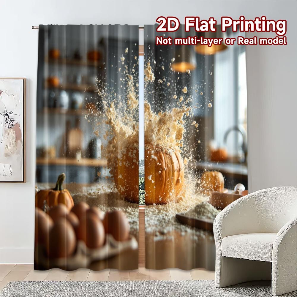 2pcs, 2D FLAT PRINTING Curtains (Without Rod) Pumpkin Burst Modern Curtain Modern Yarn Curtains Decorations For Home Ldeal for