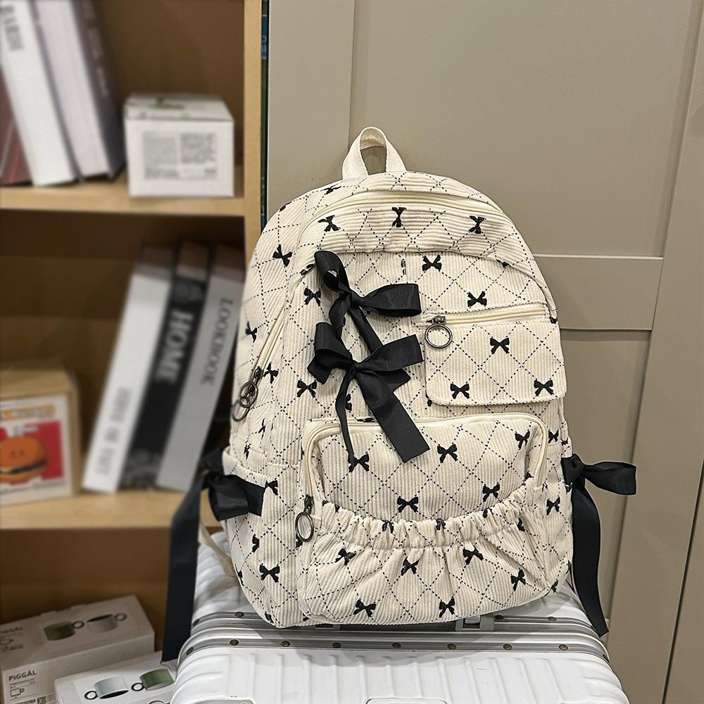 

Korean College Style Backpack with Large Capacity for Daily Tutoring in Autumn and Winter, Fashiable Design, Bow Tie Backpack білий