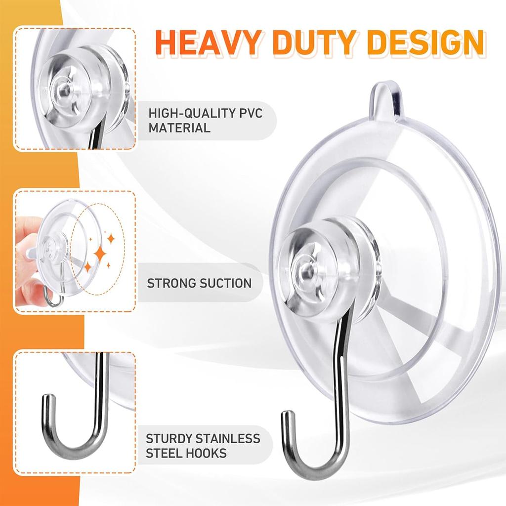 KORCCI Suction Cup Hooks 12Pack - Max Load 10LB, 1.77Inch Clear Medium Suction Cups, No Trace, Reble & Removable, Stainless Steel Hooks, for Tile,