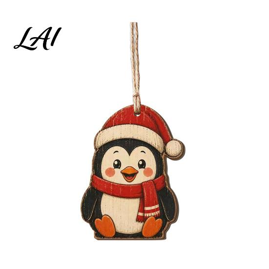 Holiday Tree Decoration Wooden Christmas Santa Claus Ornament Snowman Stocking Wreath Hanging Natural Wood Decor Decoration 2D Farmhouse Rustic