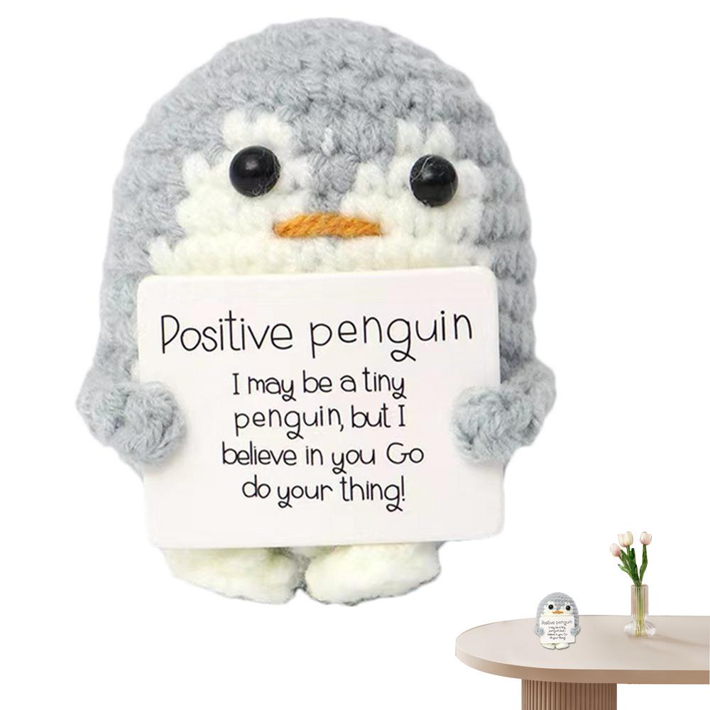 Knitted Penguin Crochet Penguin Doll With Positive Card Crochet Doll Collectible Doll Cute Mini Penguin For Mother's Day Home