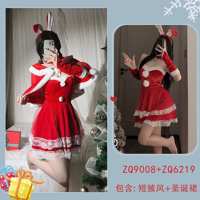 Neujahrstag Weihnachtsuniform Sexy Dessous Samt Nachthemd Cosplay Sexy Neu Morgenmantel Nachthemd Set