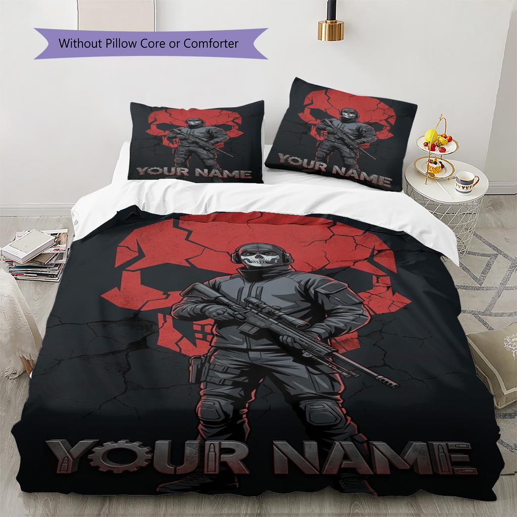 Name Custom Ghost COD Pattern Bedding Set Quilt Cover Pillowcase Home Decor Gift (1 * duvet cover + 2 * pillowcase, without core)