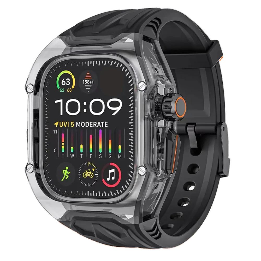 Modification Kit Transparent Protective Case+TPU Strap For Apple Watch Ultra 9 Band for iWatch Series 9 8 7 6 5 4 45mm 44mm 49mm