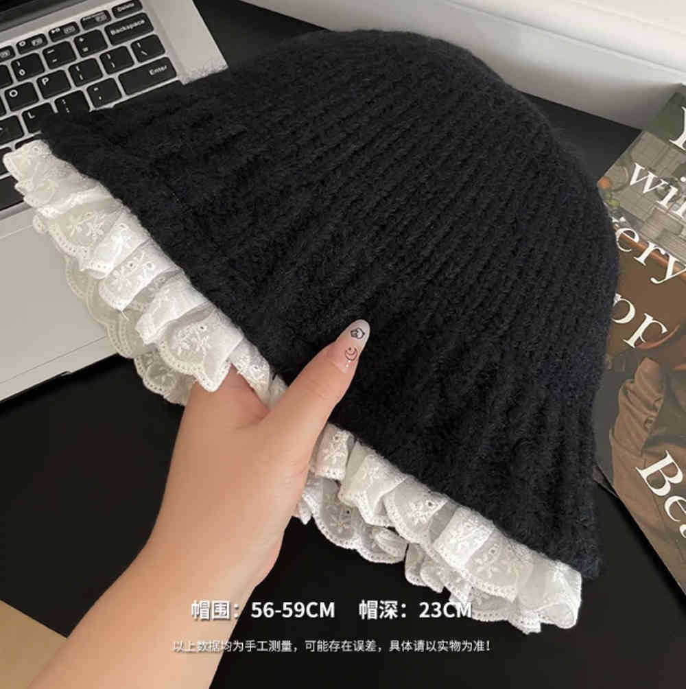 

Шапка с ленивым ветром, женская милая кружевная вязаная шерстяная шапка, показывающая маленькое лицо, теплая универсальная шапка-горшок One Size