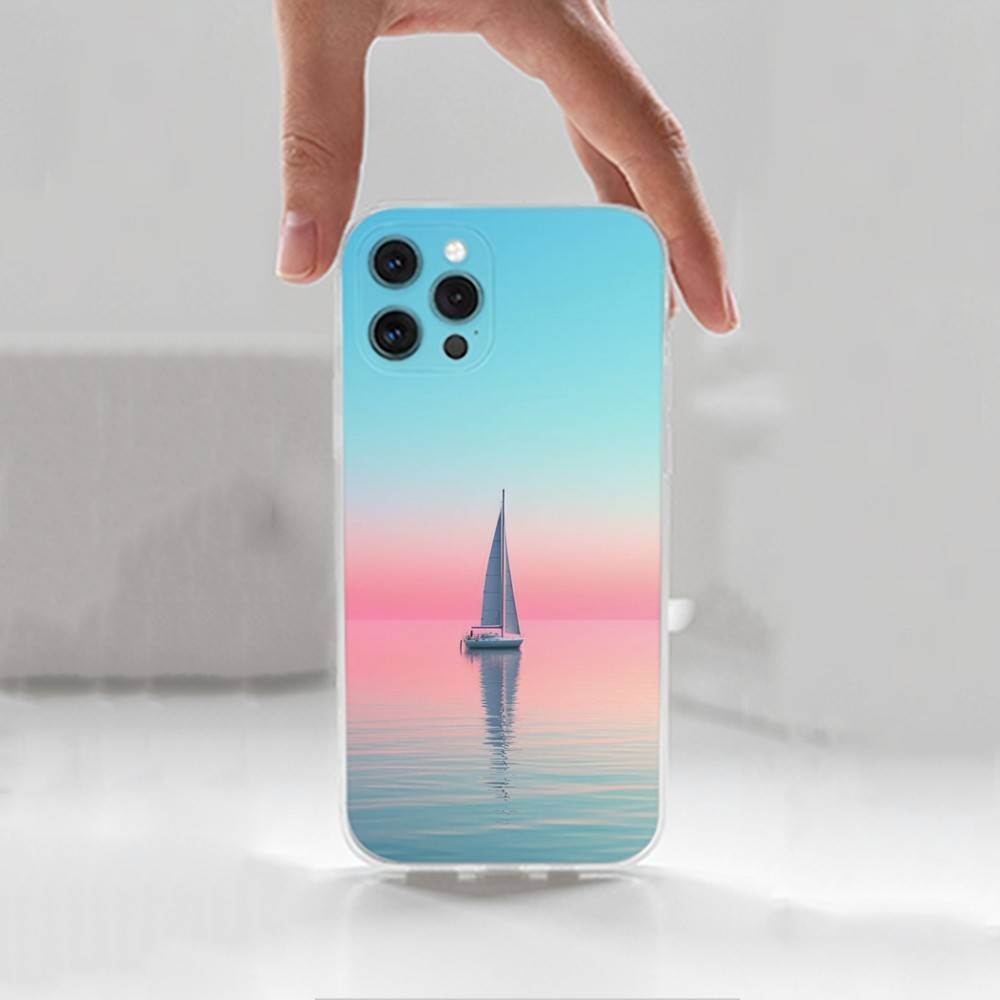 Sailing Boat Case For iPhone Max,14,16,X,13,XR,SE,12,15,Pro,17,Plus,11,XS,Mini Transparent Soft Cover
