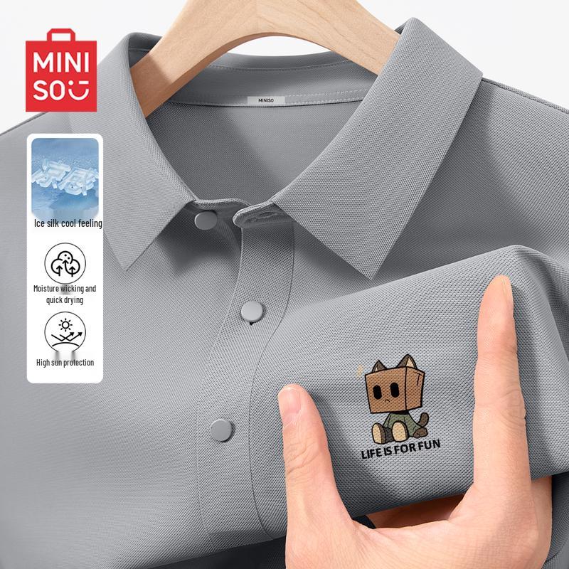 MINISO Men s Quick-Dry Loose Fit Polo Shirt with Cartoon Print L
