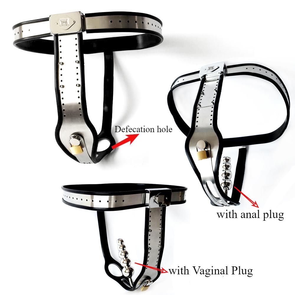 T Shape Stainless Steel Female Chastity Belt with Anus Ring Anal Plug Lockable Underwear Pant Chastity Device Sex Toys for Women