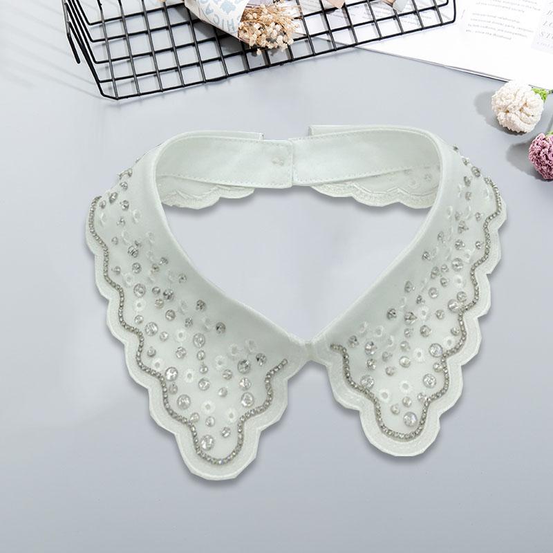 Pearl Fake Collar Shirt Women Detachable Collar Neckline Women False Collar Tie White Lapel Faux Col Women Clothes Accessories