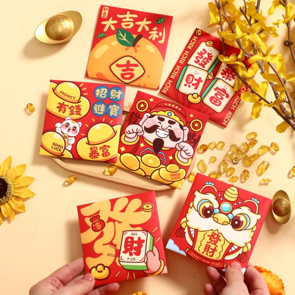6Pcs Cartoon Lucky Money Envelopes Best Wishes New Year Money Envelope Hong Bao  Children Gift