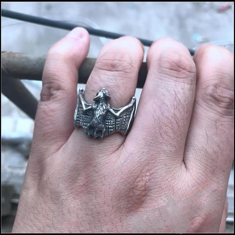 Retro Dark Bat Ring For Men Silver 3 colors Street Punk Gothic Adjustable Ring Handmade Jewelry Biker Accessories Man Gift