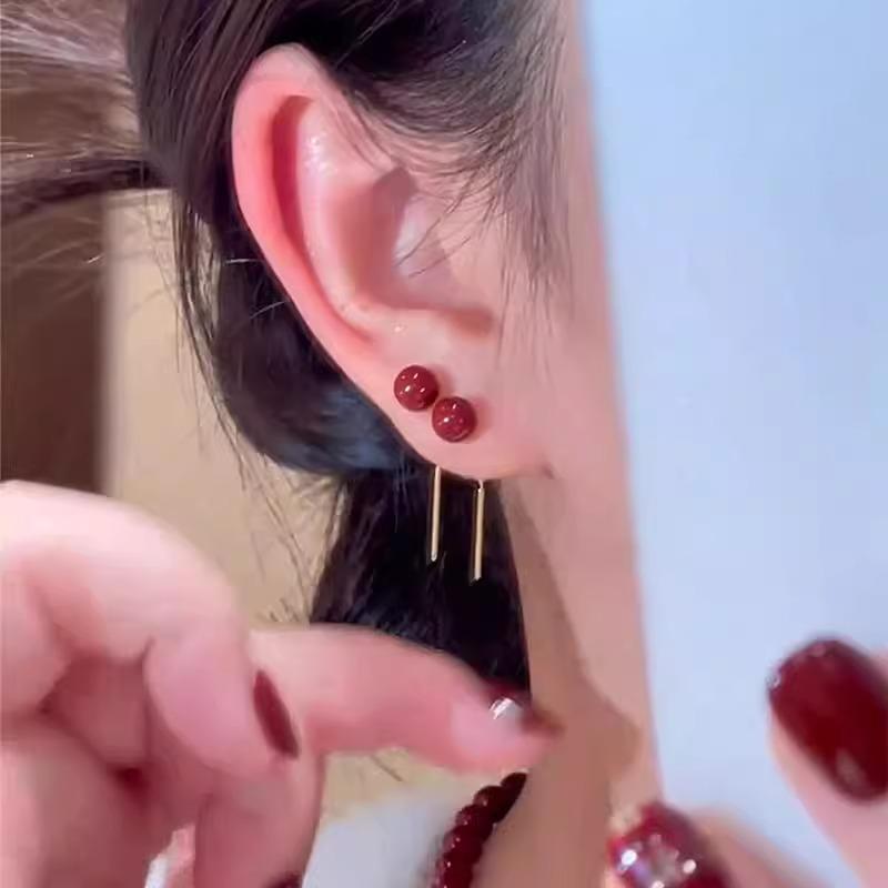 Red Beads Ear Wire - A Niche, Minimalist, High-end, Stylish, Versatile and Non-fading Trendy Ear Accessory.