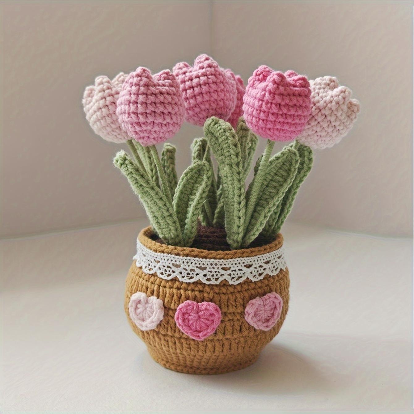 

Car Ornament Preserved Flower Ornament Bonsai Gardening Handmade Crochet Lucky Tulip Bonsai Simulation Living Room Decoration розовый