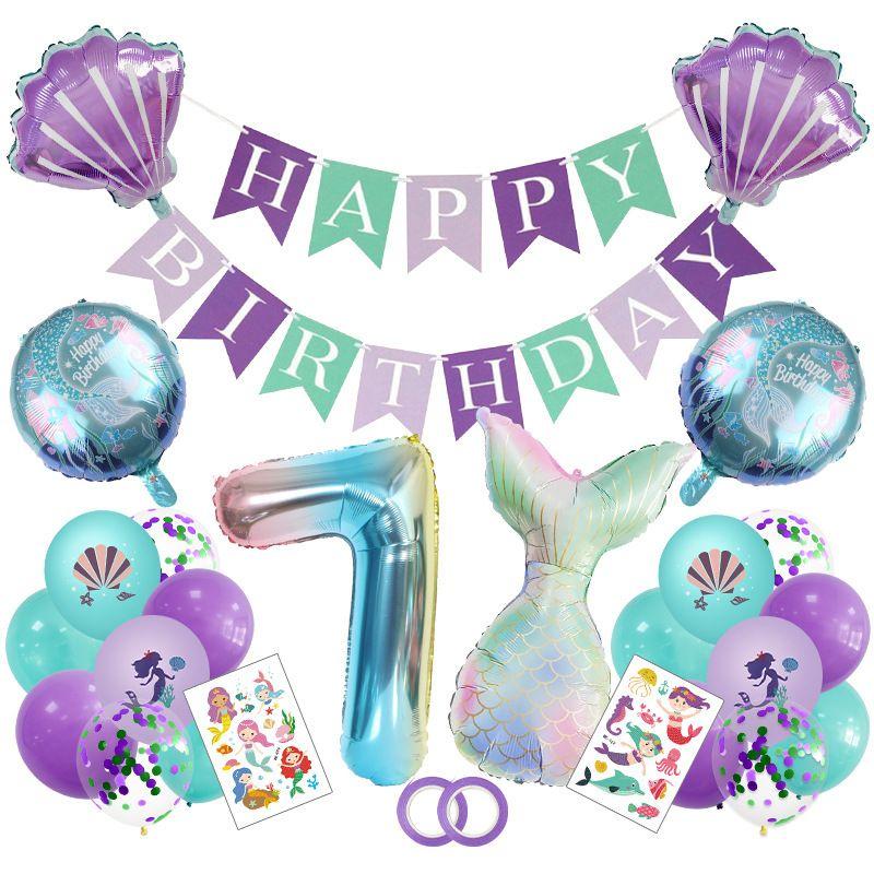 Fashionable Mermaid-themed Children's First Birthday Party Decoration Mermaid-printed Latex Banner Sticker Set