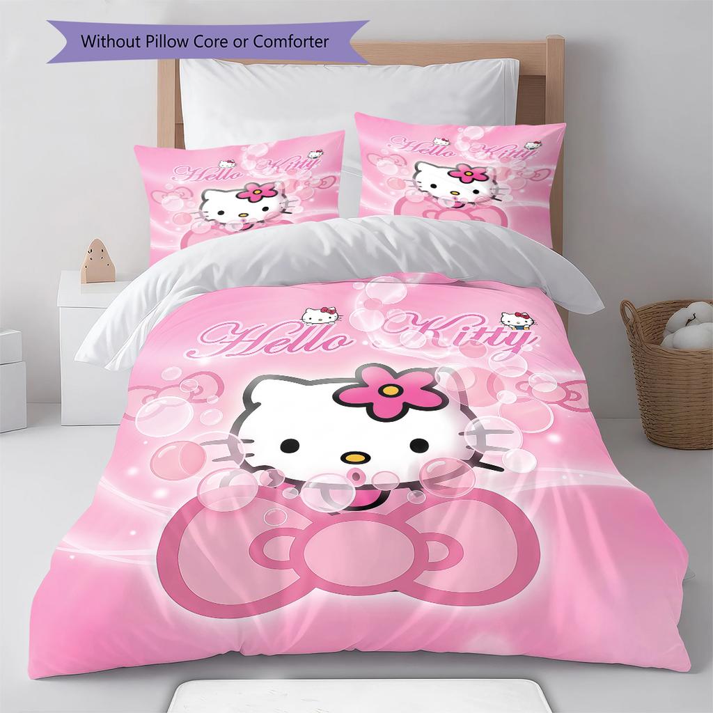 Hello Kitty Cute Pattern Bedding,Quilt Set Quilt Cover Pillowcase Home Birthday Gift(1 * Duvet Cover + 2 * Pillowcase, Without Core)