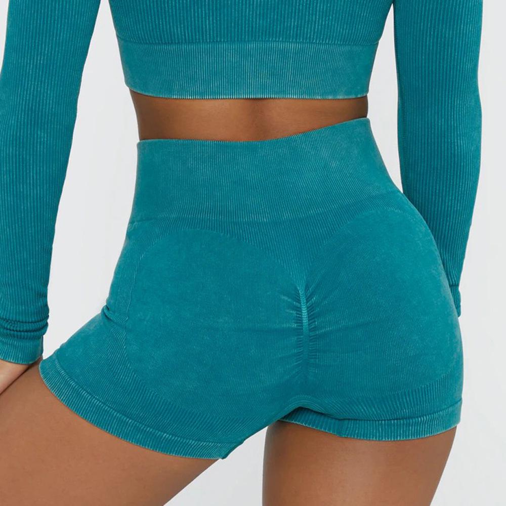 High Waist Elastic Yoga Shorts - Butt-Lifting, Sanded, Solid Color, Summer Activewear