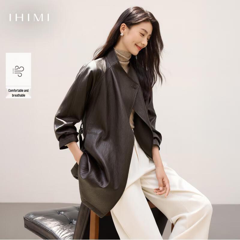 Женский ретро-плащ IHIMI из искусственной кожи 2XL шоколадный коричневый