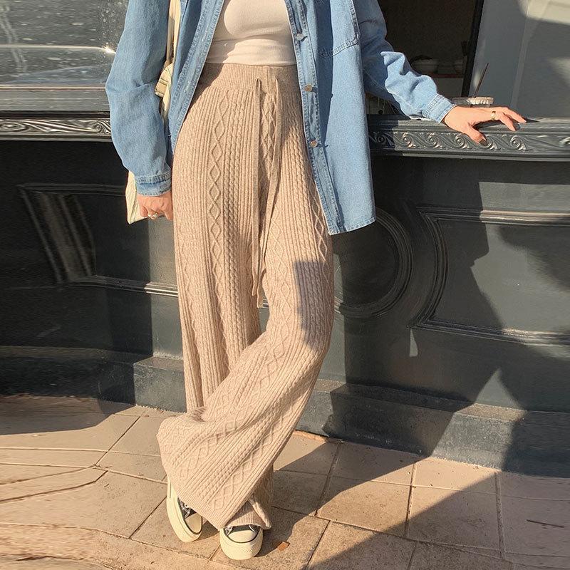 

Женские осенне-зимние брюки больших размеров из утолщенной трикотажной ткани с переплетенными краями, свободные повседневные брюки из тонкой драпировки с утолщенной прямой талией One Size