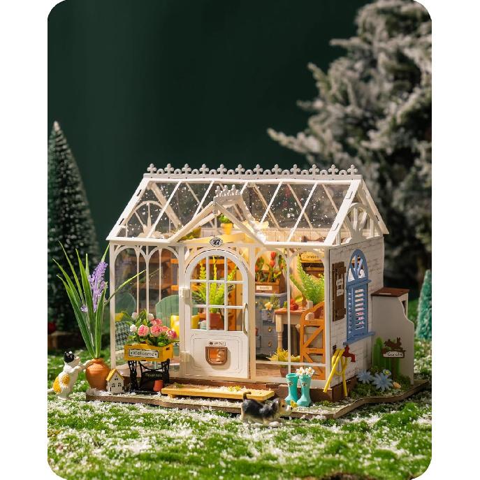 DIY Miniature House Kit Dreamy Garden House, Tiny House Kit for Adults to Build, Mini House Making Kit with Furnitures, Halloween/Christmas