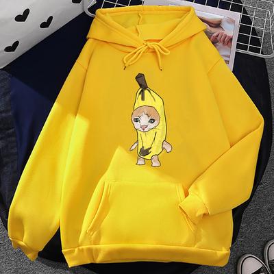 Banana Cat Cute Cartoon Plus Velvet Kanye Sweatshirts Unisexs Oversized Fleece Hooded Hoodies Unisex Pullovers Harajuku Clothes