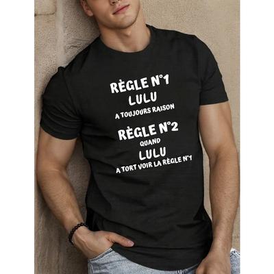 Europäische Größe Herren Blaues Grafik-T-Shirt - Lässiges Sommer-T-Shirt mit französischem Textdesign, Kurzarm, Rundhalsausschnitt, Leichter & Dehnbarer Stoff