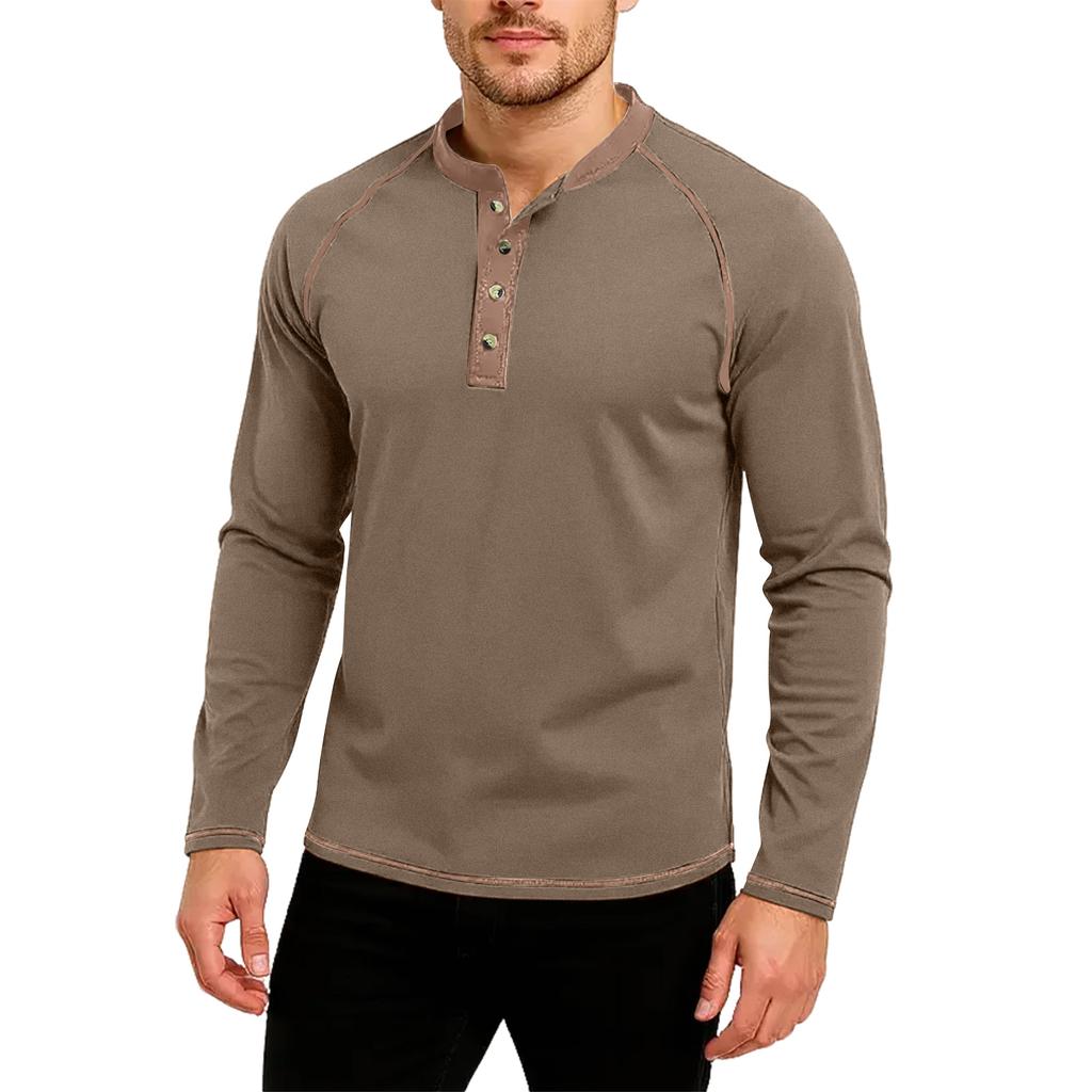 Men's Casual Solid Color Buckle Quick Dry Shoulder  Long Sleeved