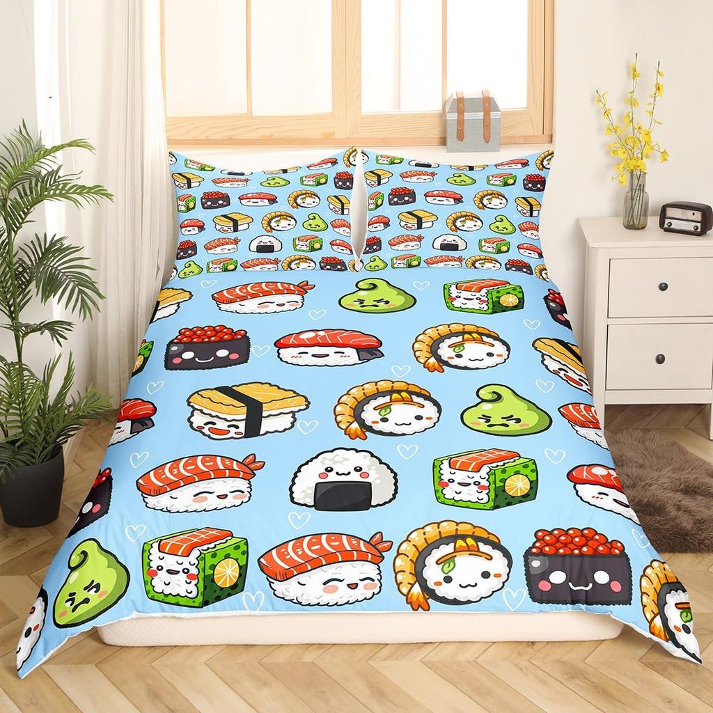 Sushi Duvet Cover Sets For Kids Boys Girls Lightweight Down Quilt Covers Bedroom Decor 2 Pillowcases 1 Duvet Cover No Comforter